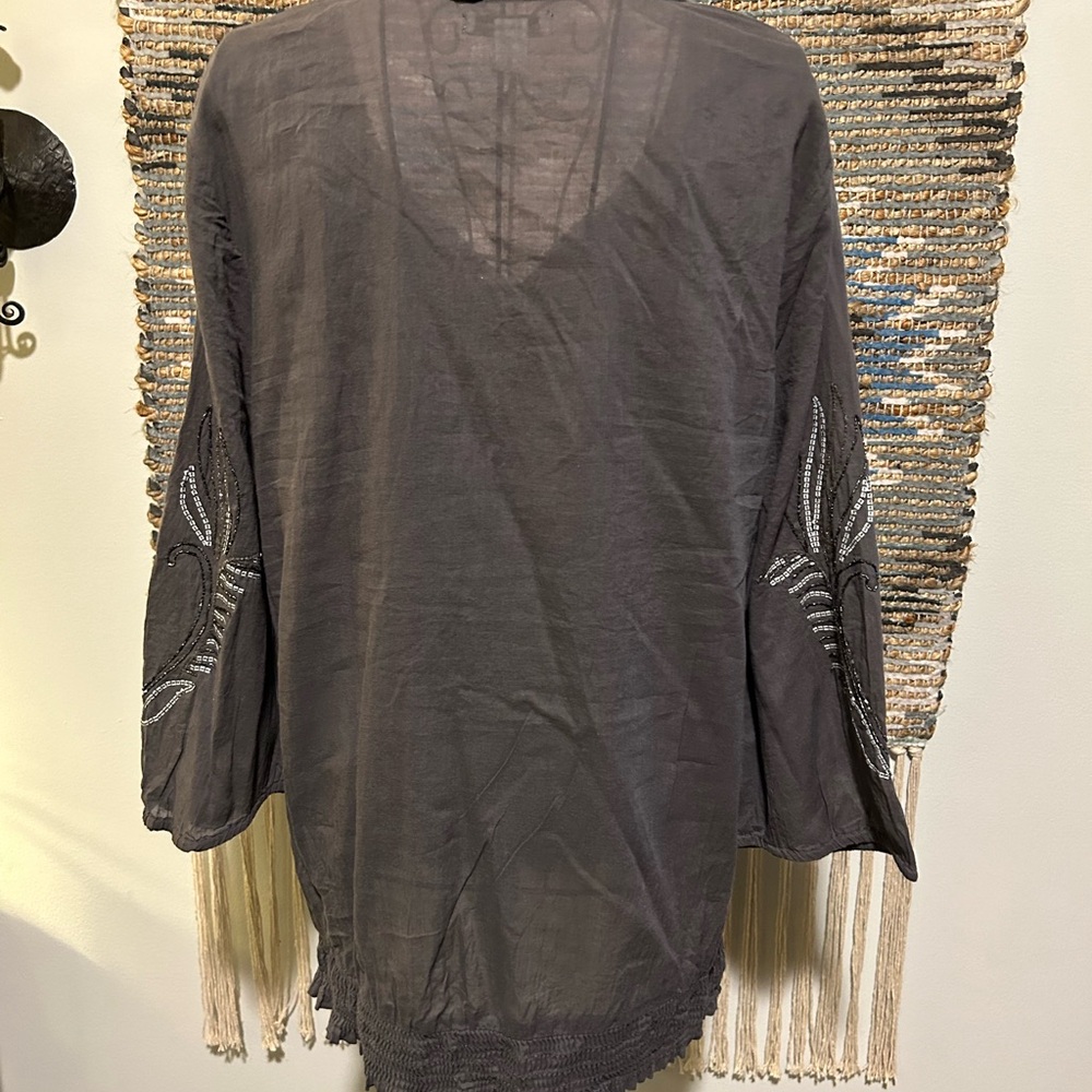 Boston Proper Beaded 3/4 Sleeve Boho Top - Picture 7 of 11